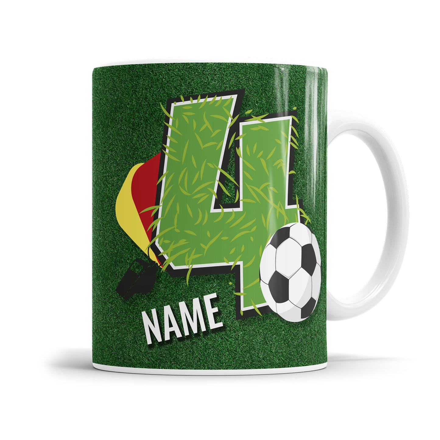 Ich bin 4 Fußball personalisiert mit Name Tasse 4. Geburtstag