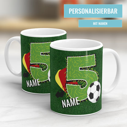 Ich bin 5 Fußball personalisiert mit Name Tasse 5. Geburtstag