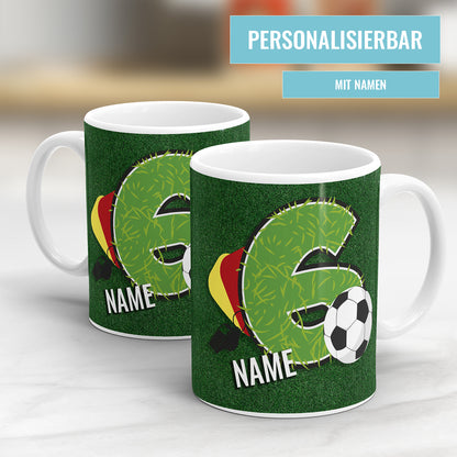 Ich bin 6 Fußball personalisiert mit Name Tasse 6. Geburtstag