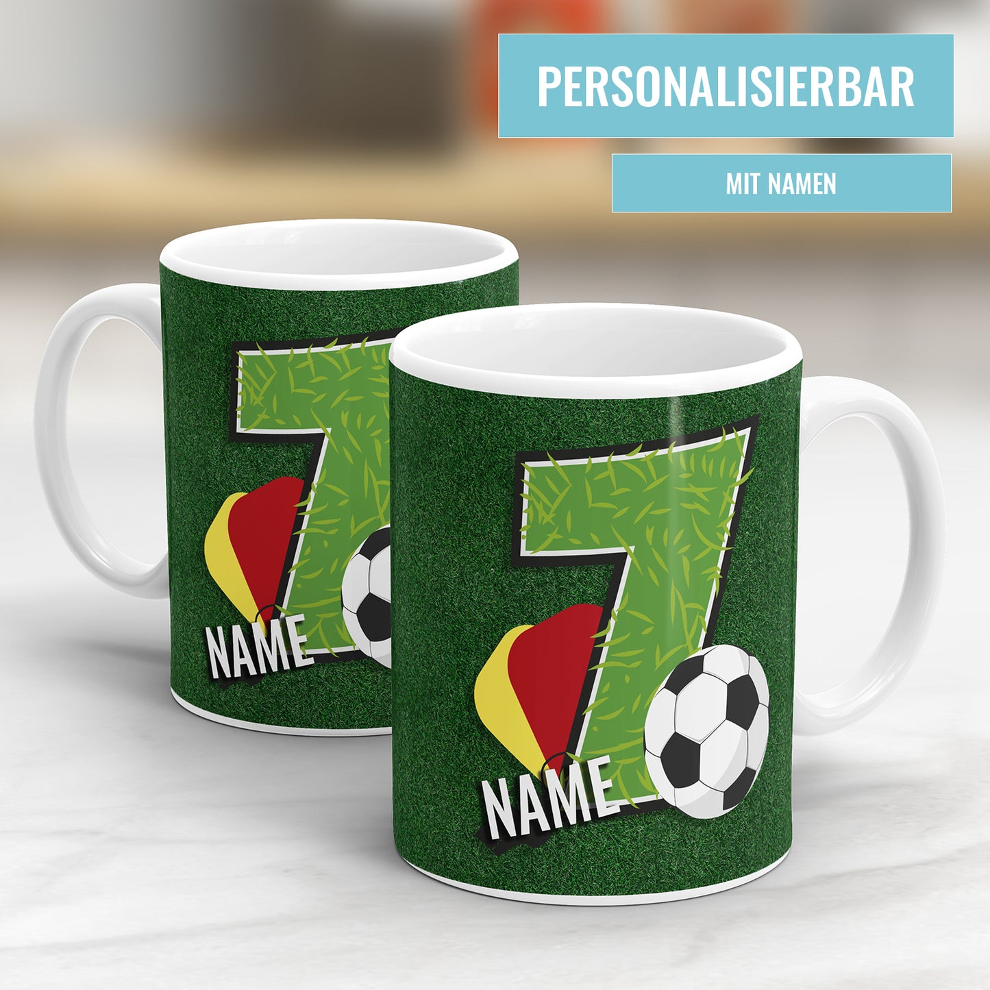 Ich bin 7 Fußball personalisiert mit Name Tasse 7. Geburtstag