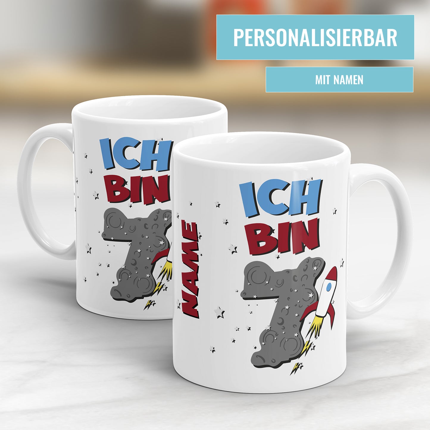 Ich bin 7 Weltraum Rakete Sterne personalisiert mit Name 7. Geburtstag