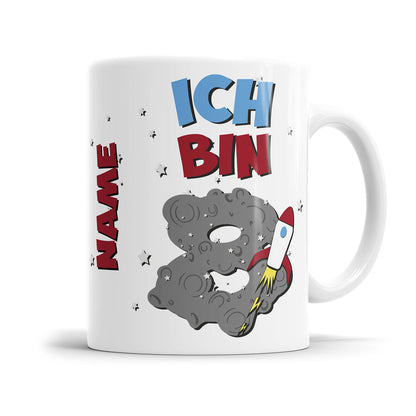 Weltraum Rakete Tasse zum 8. Geburtstag – Mit Namen des Geburtstagskindes - Fulima