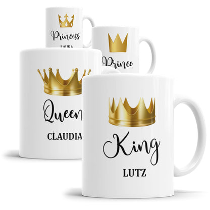 Tasse mit Namen - King Queen Prince Princess Familie Krone personalisiert Fulima