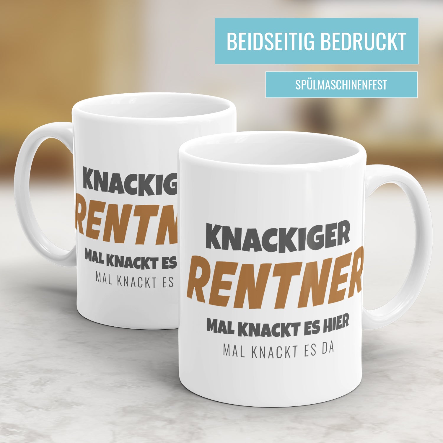 Knackiger Rentner mal knackt es hier mal da - Spruch - Rente Tasse - Fulima