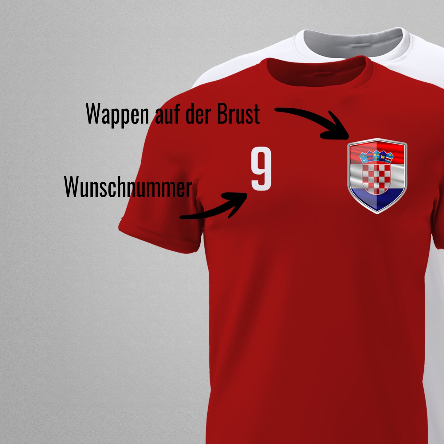 Kroatien Shirt mit Wappen und individueller Nummer & Name - FULiMA®