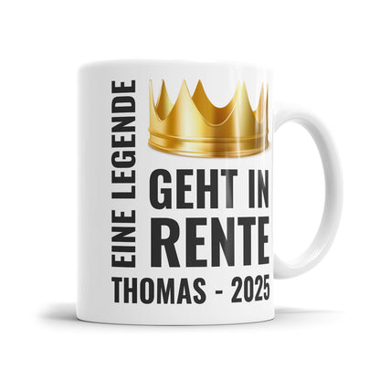 Personalisierte Rente Tasse 2025 mit Namen verschiedene Motive Eine Legende geht in Rente Krone - Fulima