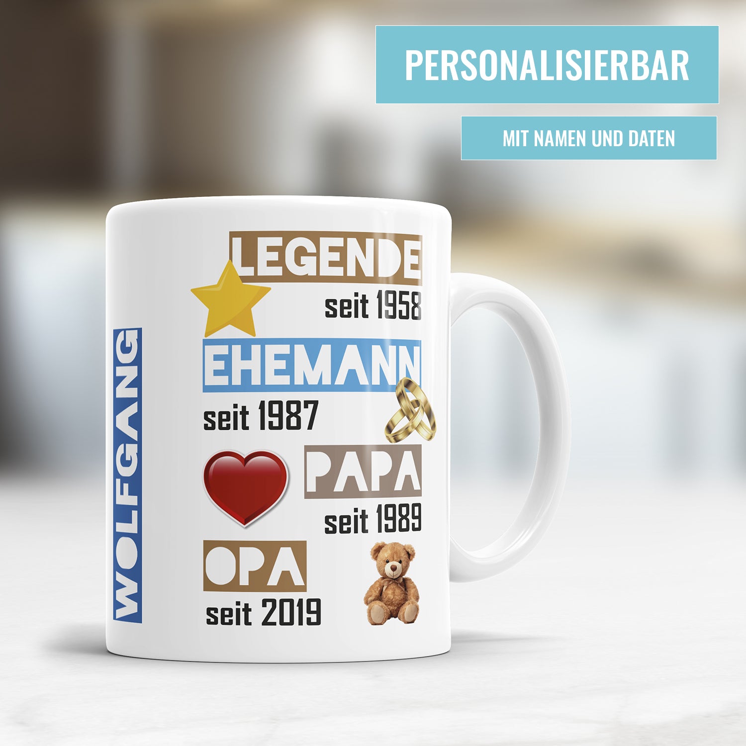 Opa Tasse Legende seit Ehemann seit Papa seit Opa seit personalisiert mit Namen und Daten Fulima