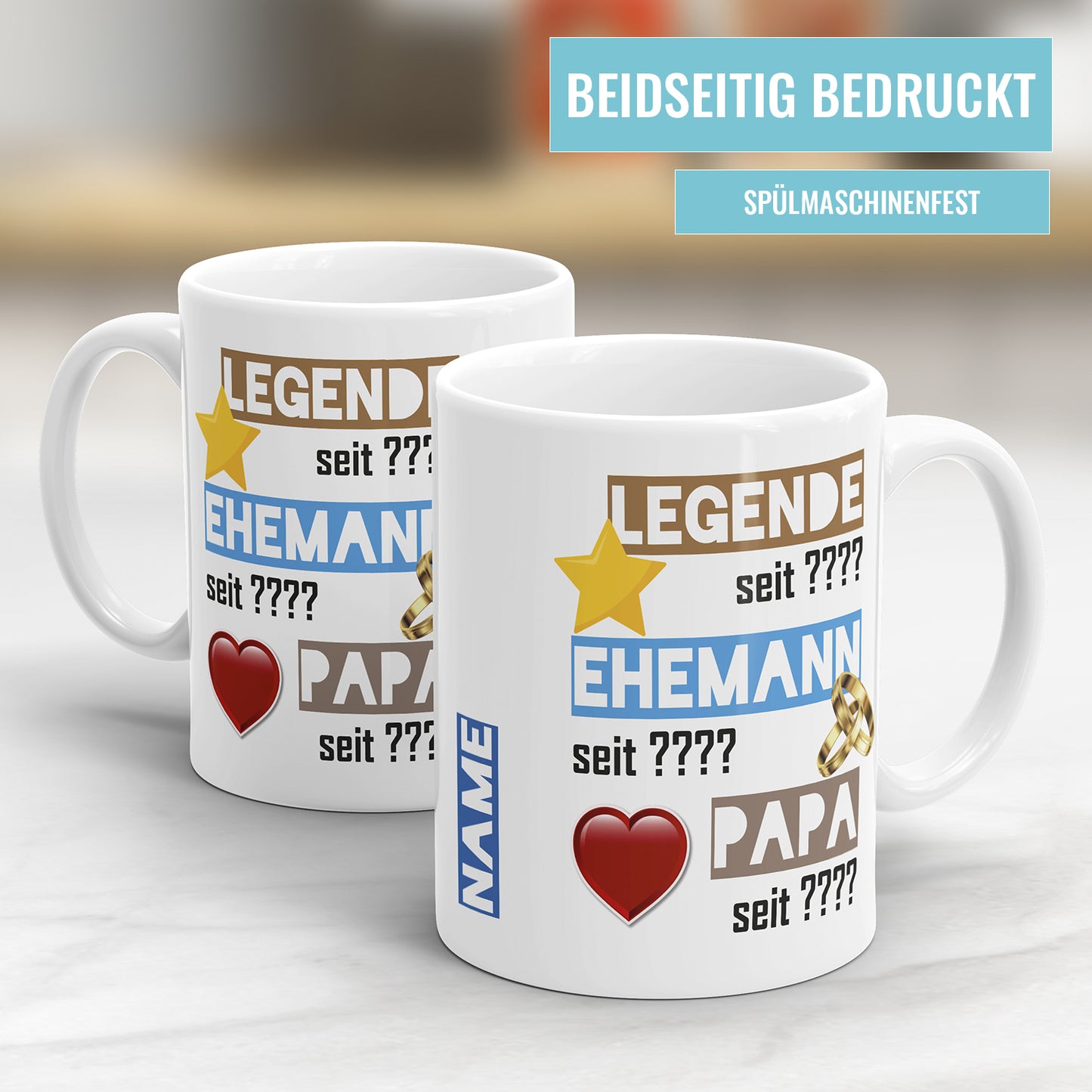 Papa Tasse Legende seit Ehemann seit Papa seit personalisiert mit Namen und Daten
