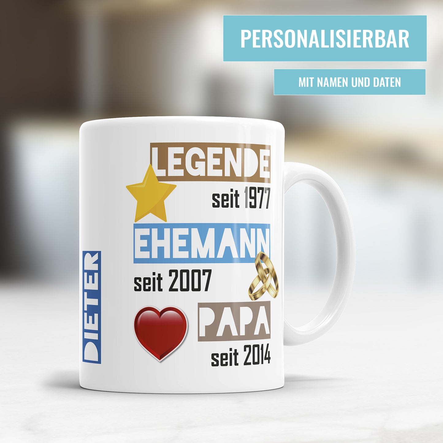 Papa Tasse Legende seit Ehemann seit Papa seit personalisiert mit Namen und Daten