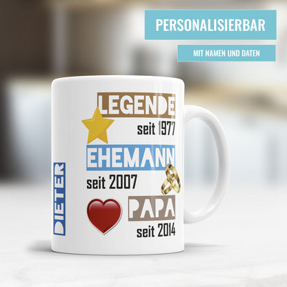 Papa Tasse Legende seit Ehemann seit Papa seit personalisiert mit Namen und Daten