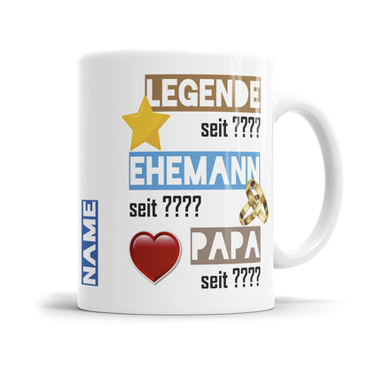 Papa Tasse Legende seit Ehemann seit Papa seit personalisiert mit Namen und Daten