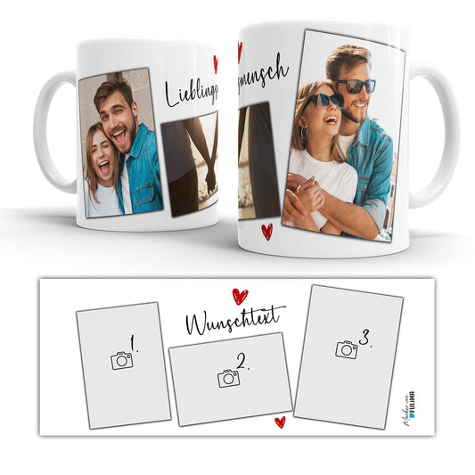 Lieblingsmensch Tasse personalisierbar mit 3 Fotos Ihrer Wahl