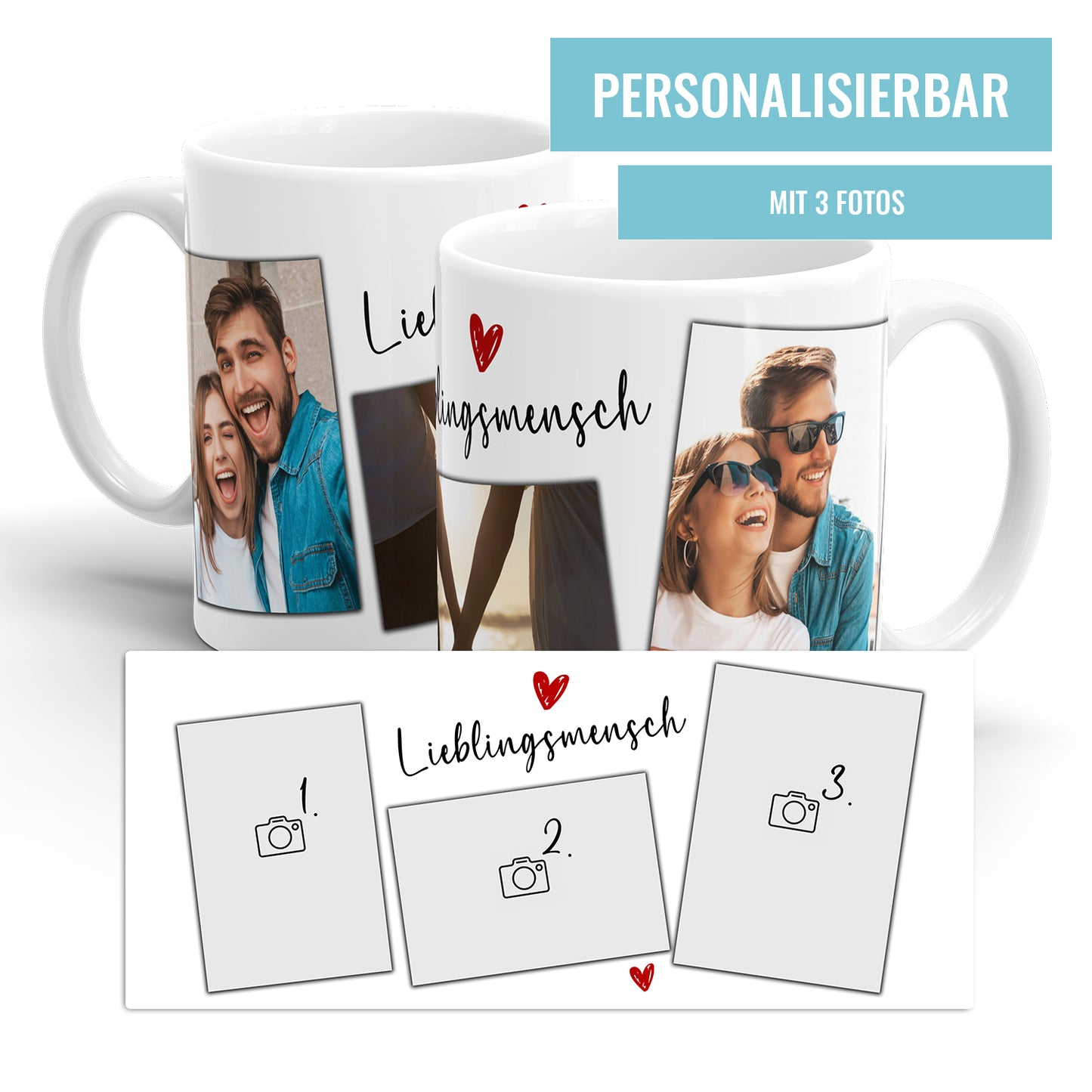 Lieblingsmensch Tasse personalisierbar mit 3 Fotos Ihrer Wahl