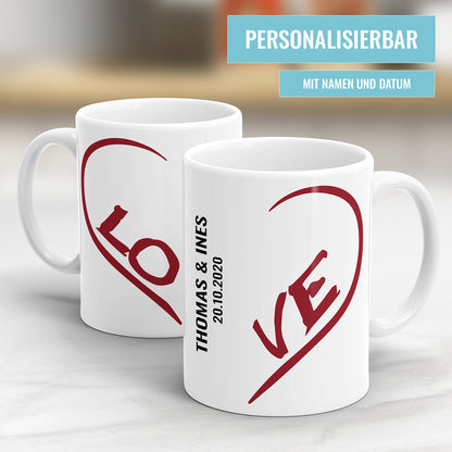 Love zwei Hälften personalisiert mit Namen und Datum 2 Tassen im Set - Fulima