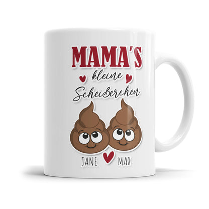 Personalisierte Mama Tasse - Mamas kleine Scheißerchen - Mit Namen der Kinder 2 Kinder - Fulima