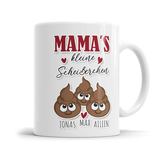 Personalisierte Mama Tasse - Mamas kleine Scheißerchen - Mit Namen der Kinder 3 Kinder - Fulima