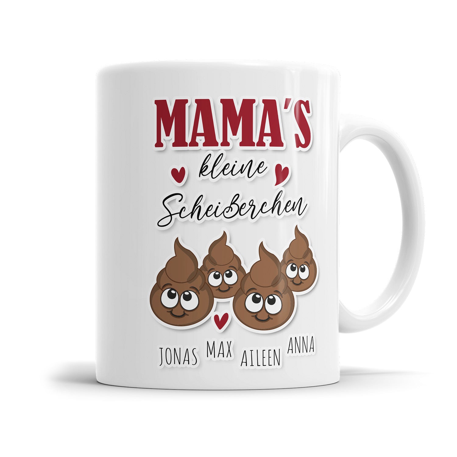 Personalisierte Mama Tasse - Mamas kleine Scheißerchen - Mit Namen der Kinder 4 Kinder - Fulima