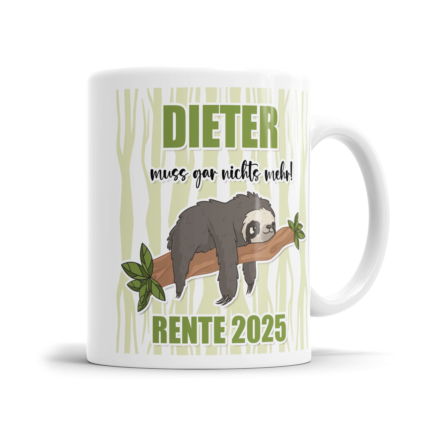 Personalisierte Rente Tasse 2025 mit Namen verschiedene Motive Rentner muss gar nichts mehr Faultier - Fulima
