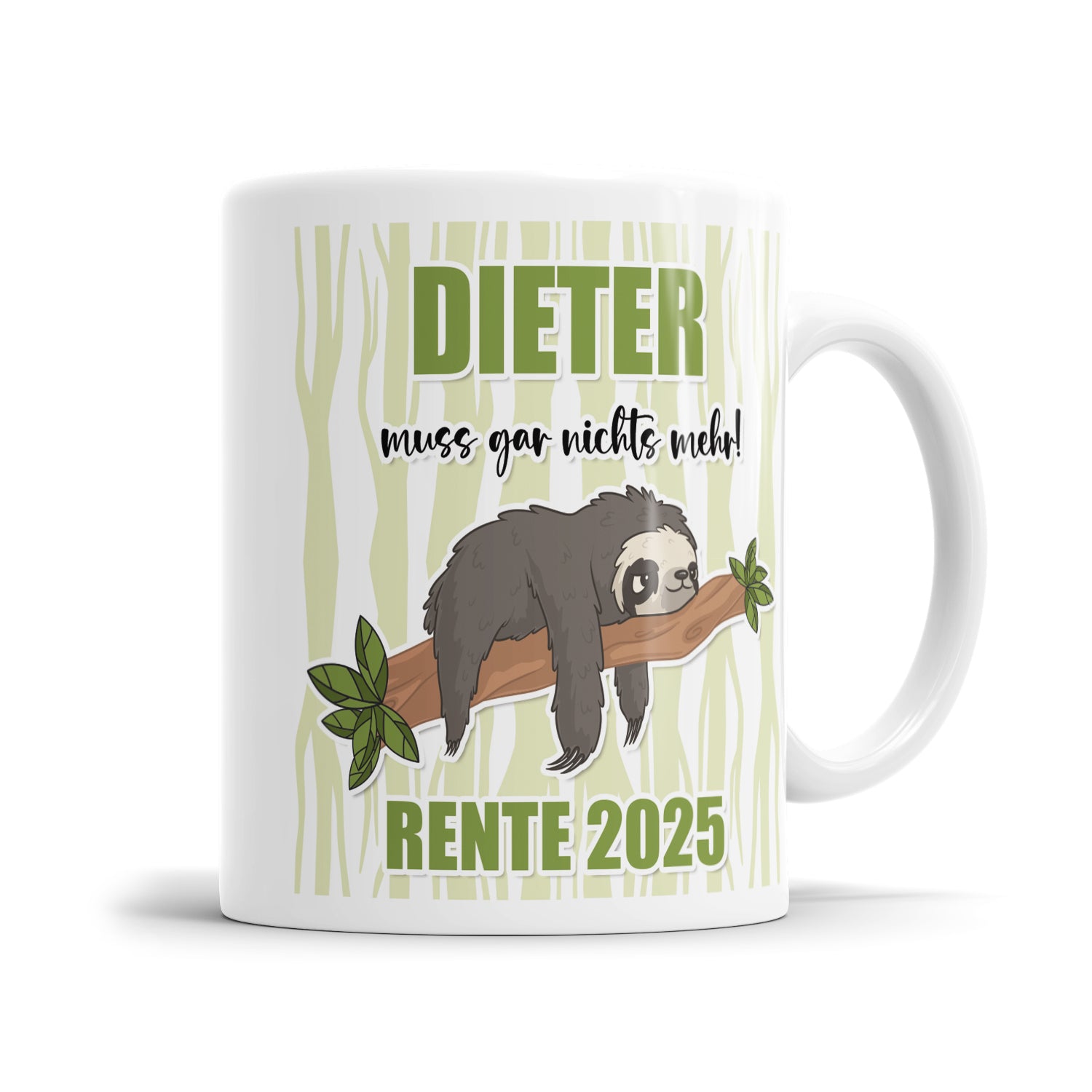 Personalisierte Rente Tasse 2025 mit Namen verschiedene Motive Rentner muss gar nichts mehr Faultier - Fulima