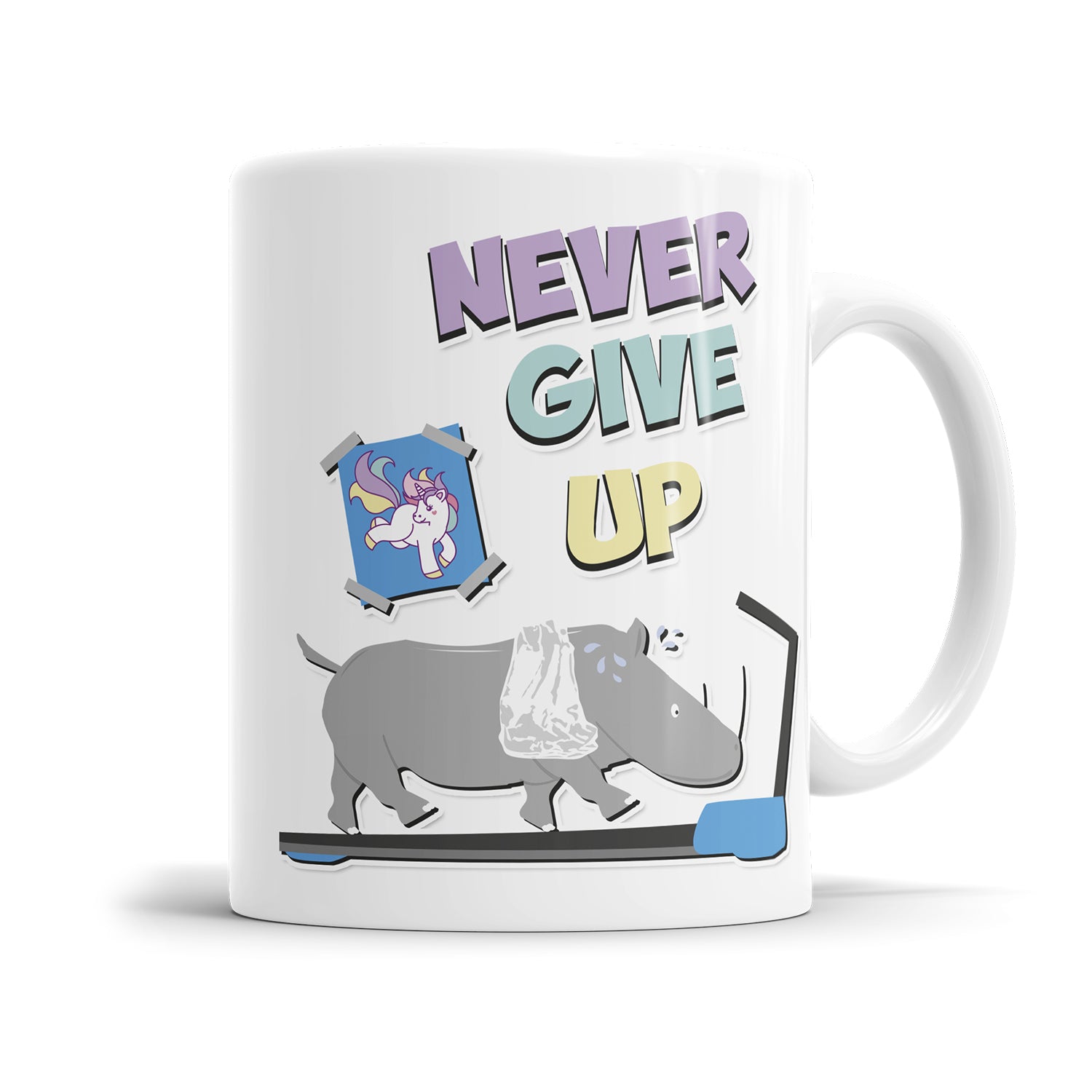 Never give up Nashorn zum Einhorn Sprüche Motivationstasse Fulima