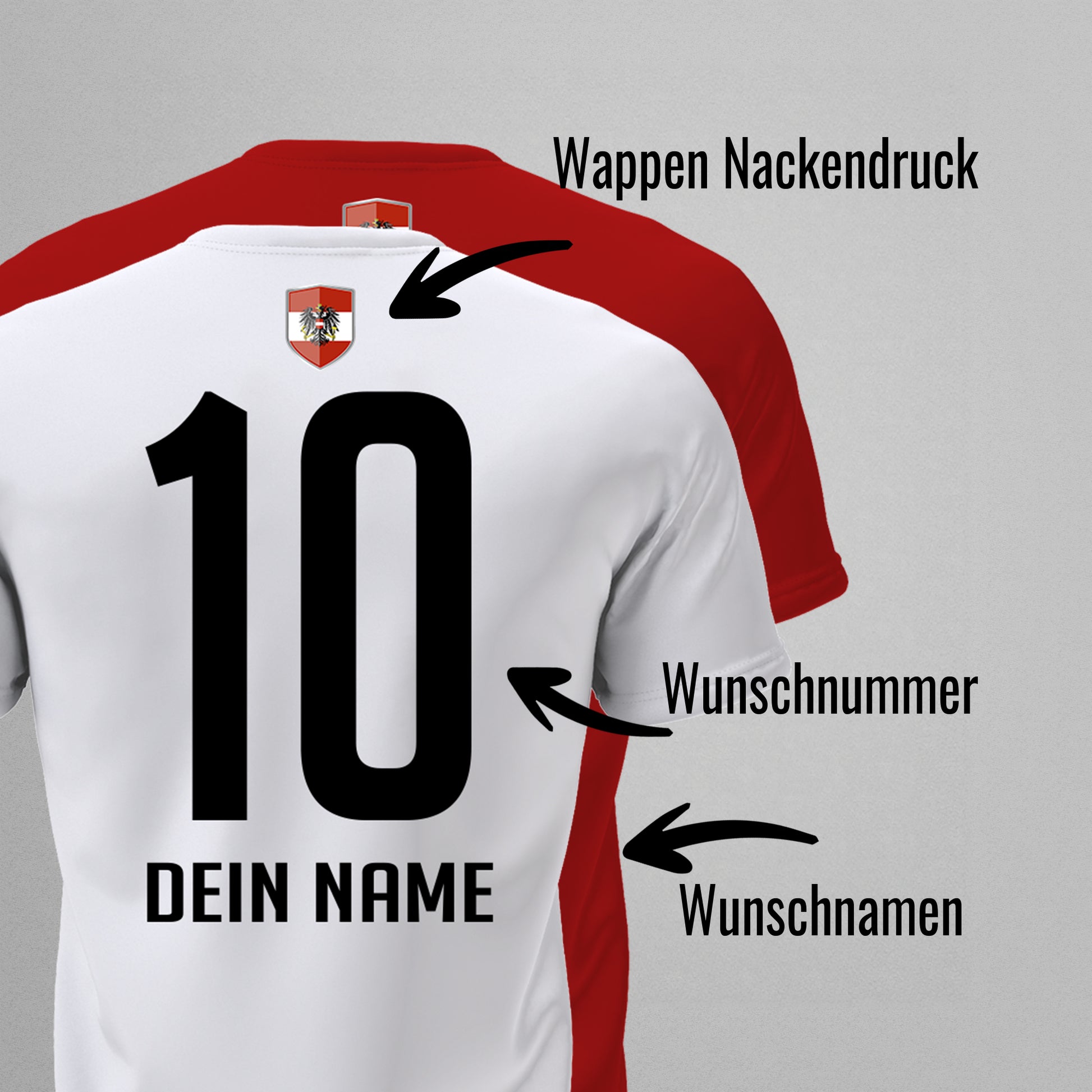 Österreich Shirt mit Wappen und individueller Nummer & Name - FULiMA®