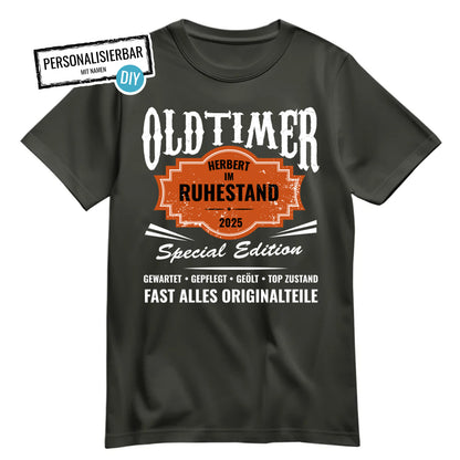 Rentner T Shirt - Oldtimer - Name - im Ruhestand - Rente Geschenk Khaki - FULiMA®