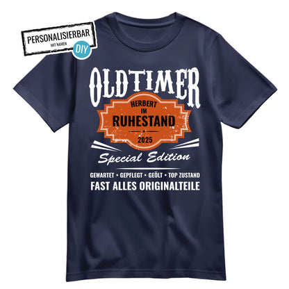 Rentner T Shirt - Oldtimer - Name - im Ruhestand - Rente Geschenk Navy - FULiMA®