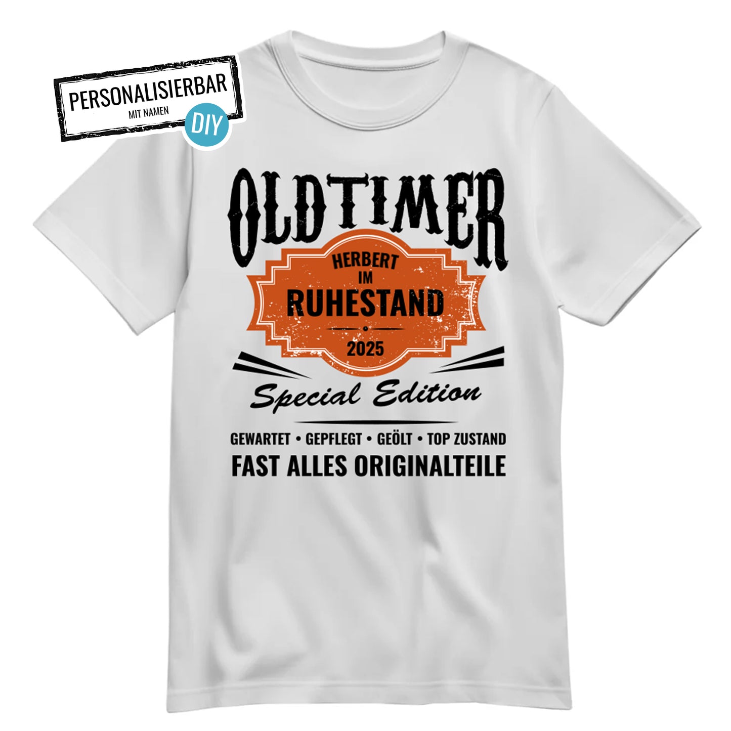 Rentner T Shirt - Oldtimer - Name - im Ruhestand - Rente Geschenk Weiß - FULiMA®