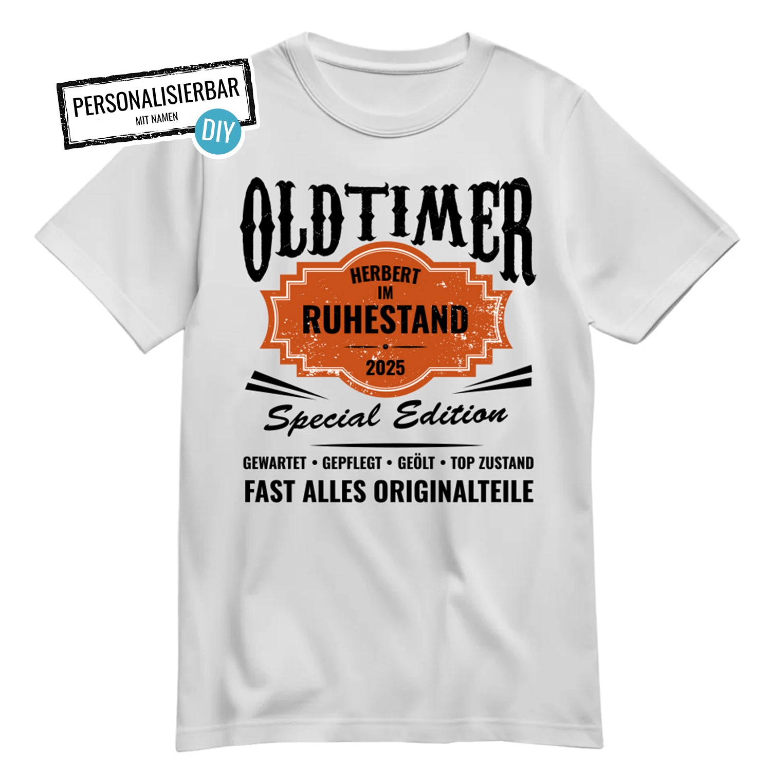 Rentner T Shirt - Oldtimer - Name - im Ruhestand - Rente Geschenk Weiß - FULiMA®