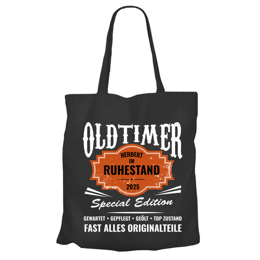 Jutebeutel Renter - Oldtimer - Name - im Ruhestand - Rente Geschenk Schwarz - Fulima
