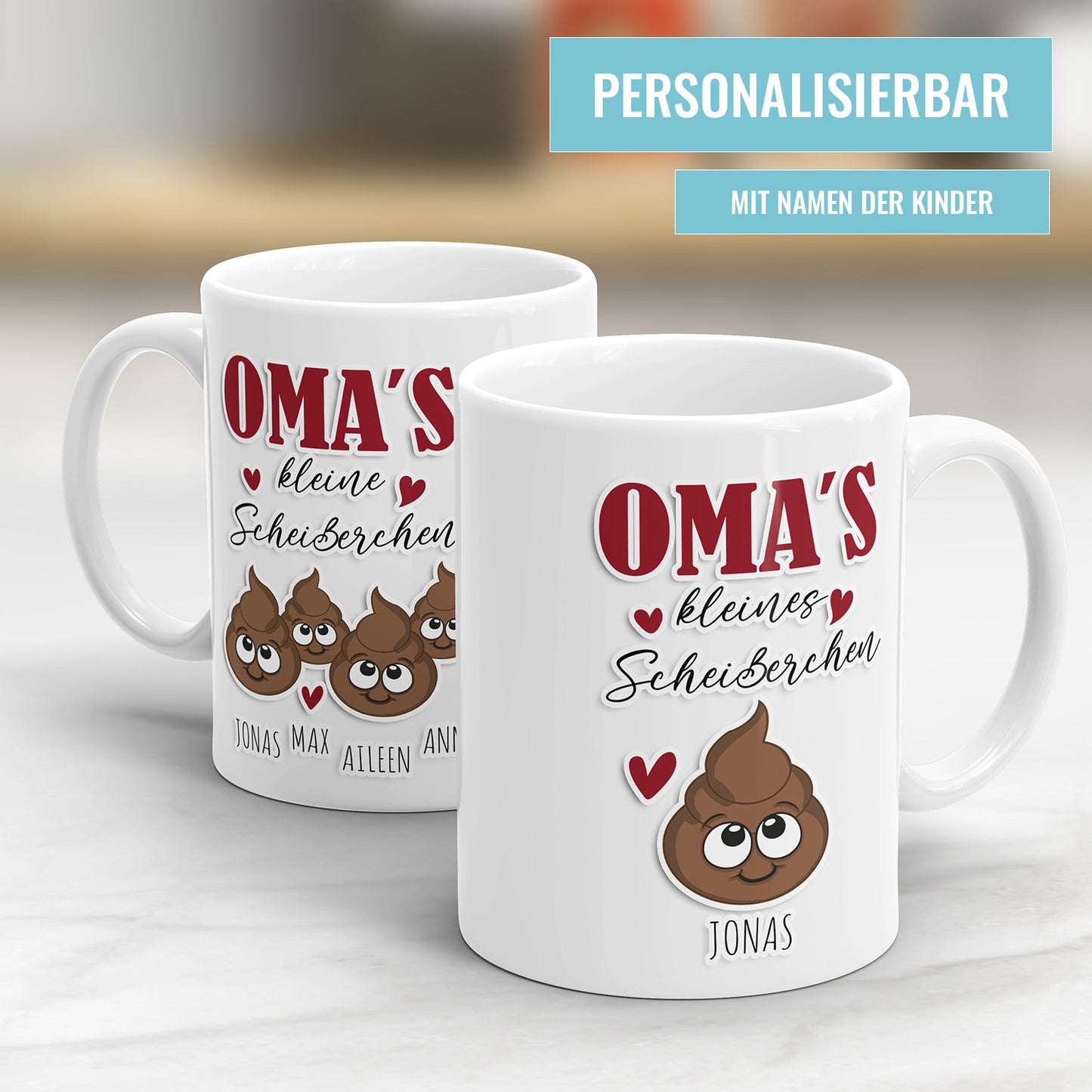 Tasse für Oma - Omas kleine Scheißerchen 1-4 Kinder Tasse personalisiert mit Namen der Enkel