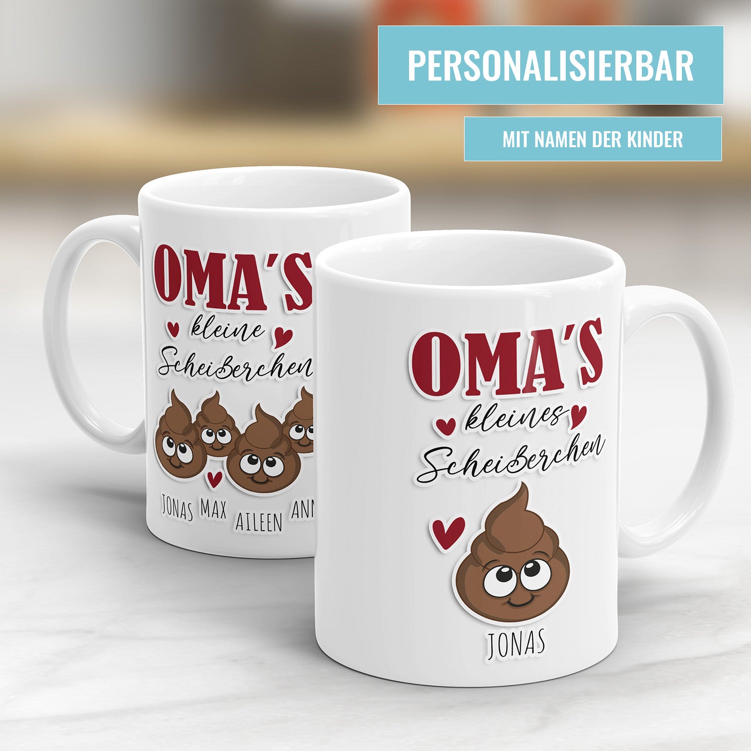 Tasse für Oma - Omas kleine Scheißerchen 1-4 Kinder Tasse personalisiert mit Namen der Enkel Fulima