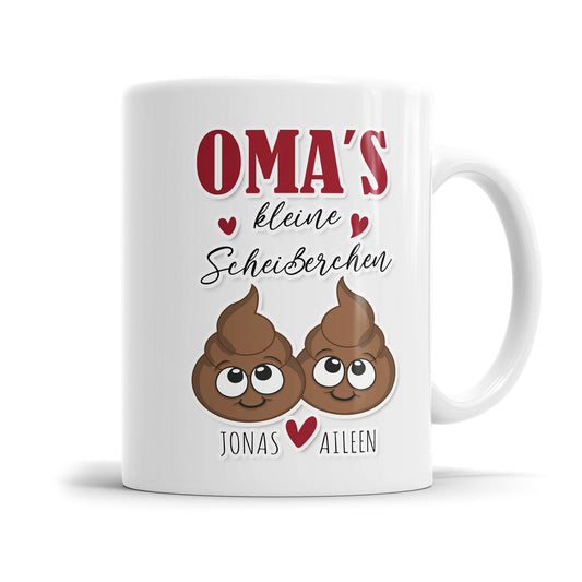 Tasse für Oma - Omas kleine Scheißerchen 1-4 Kinder Tasse personalisiert mit Namen der Enkel Fulima