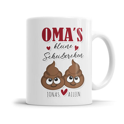 Tasse für Oma - Omas kleine Scheißerchen 1-4 Kinder Tasse personalisiert mit Namen der Enkel