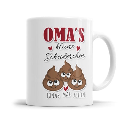 Tasse für Oma - Omas kleine Scheißerchen 1-4 Kinder Tasse personalisiert mit Namen der Enkel