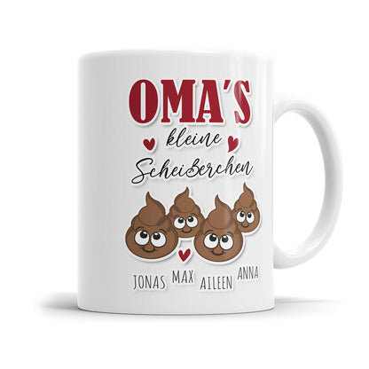 Tasse für Oma - Omas kleine Scheißerchen 1-4 Kinder Tasse personalisiert mit Namen der Enkel Fulima