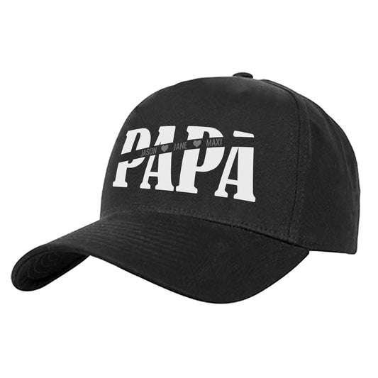 Papa Cap - Papa mit Namen der Kinder und Herzchen - Geschenkidee Schwarz - Fulima
