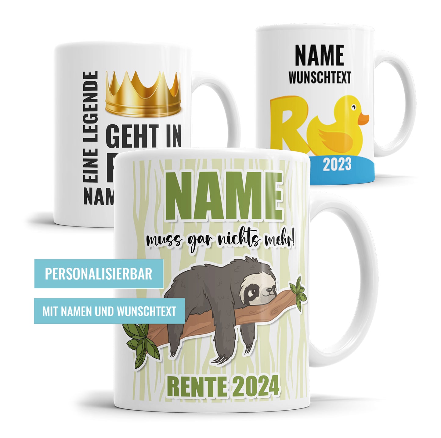 Personalisierte Rente Tasse 2024 mit Namen verschiedene Motive