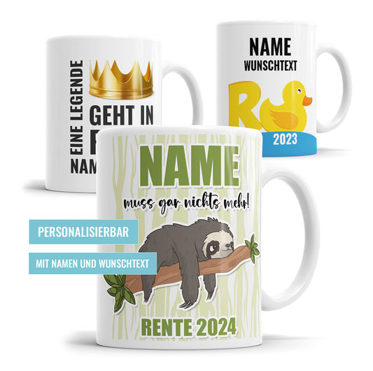 Personalisierte Rente Tasse 2025 mit Namen verschiedene Motive - Fulima