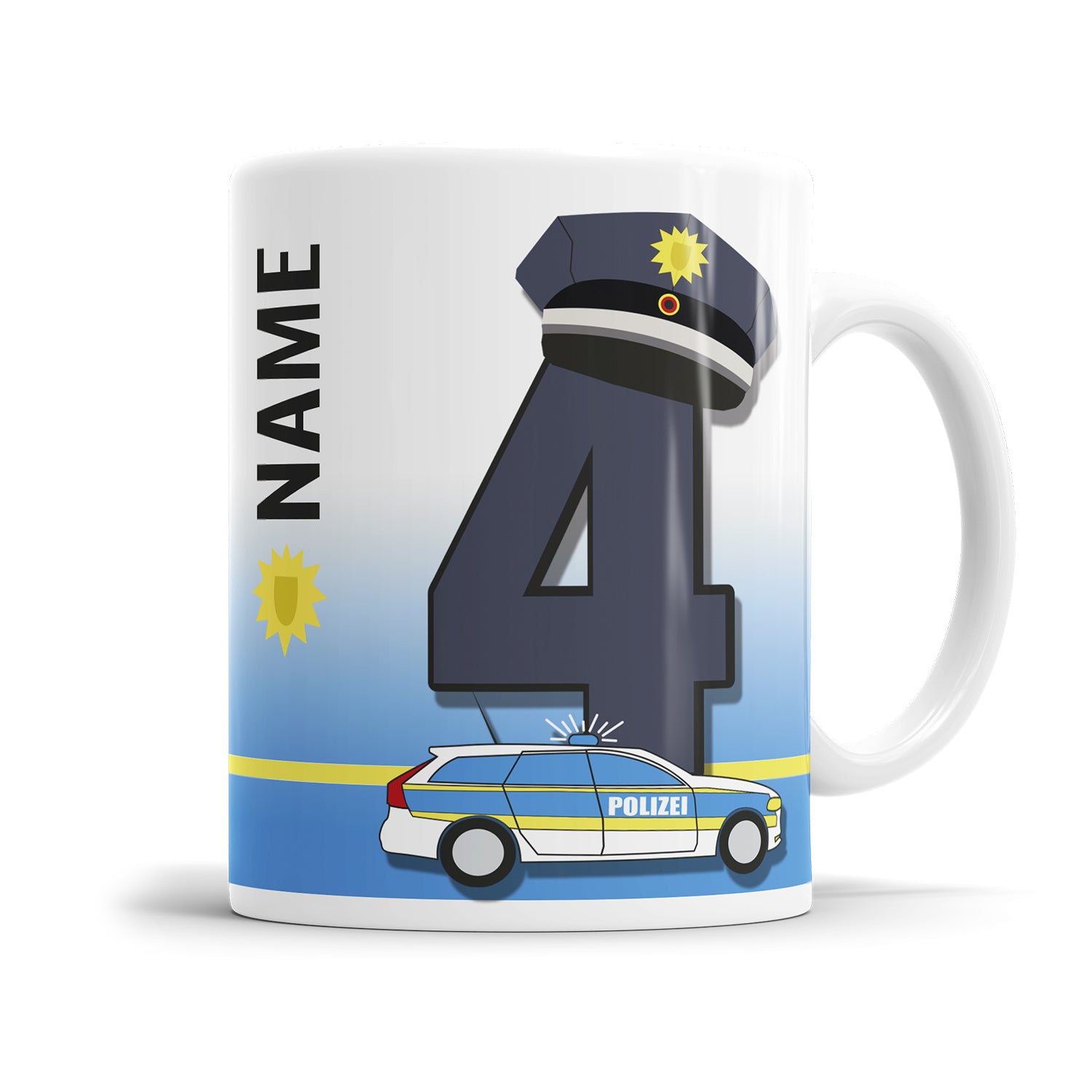 Polizei Tasse für den 4. Geburtstag – Mit Namen des Kindes - Fulima