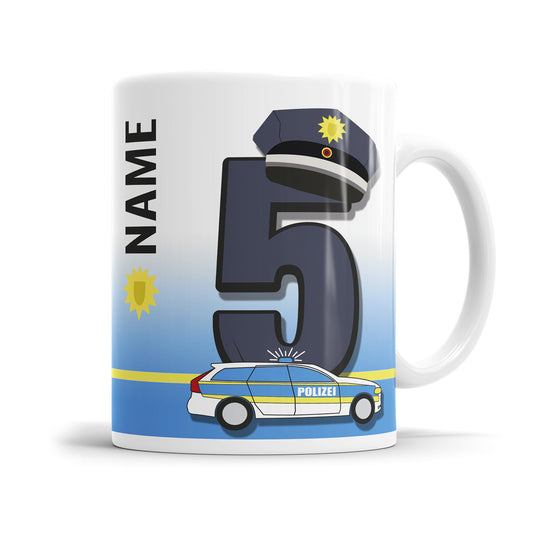 Ich bin 5 Polizeiwagen Mütze Polizei Polizist personalisiert mit Name Tasse 5. Geburtstag