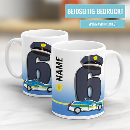 Ich bin 6 Polizeiwagen Mütze Polizei Polizist personalisiert mit Name Tasse 6. Geburtstag