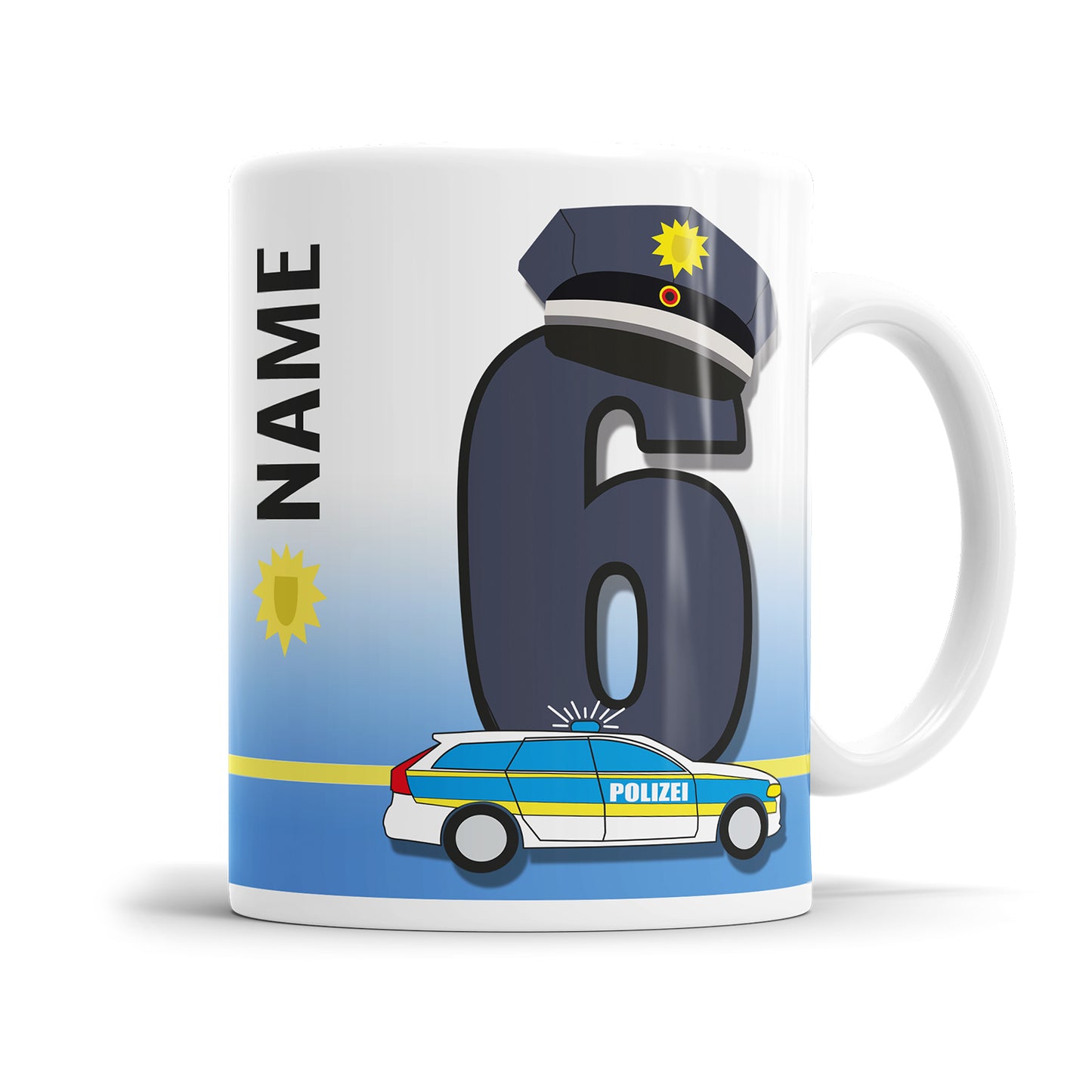 Ich bin 6 Polizeiwagen Mütze Polizei Polizist personalisiert mit Name Tasse 6. Geburtstag
