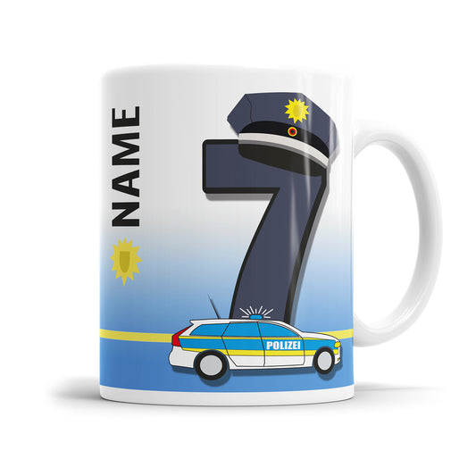 Ich bin 7 Polizeiwagen Mütze Polizei Polizist personalisiert mit Name Tasse 7. Geburtstag