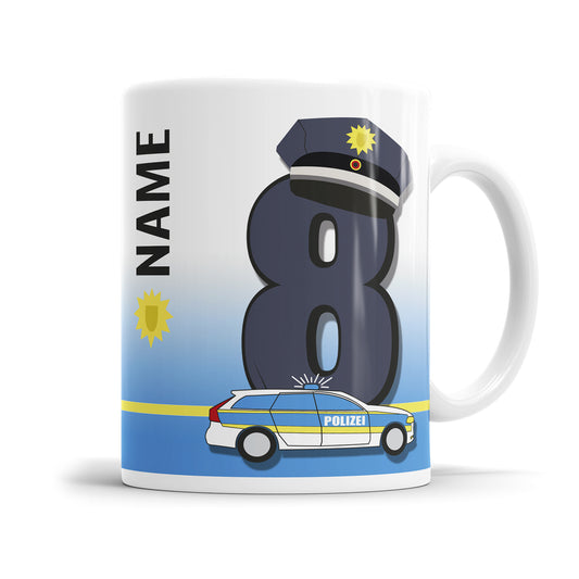 Ich bin 8 Polizeiwagen Mütze Polizei Polizist personalisiert mit Name Tasse 8. Geburtstag
