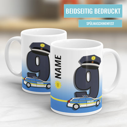 Ich bin 9 Polizeiwagen Mütze Polizei Polizist personalisiert mit Name Tasse 9. Geburtstag