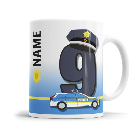 Ich bin 9 Polizeiwagen Mütze Polizei Polizist personalisiert mit Name Tasse 9. Geburtstag