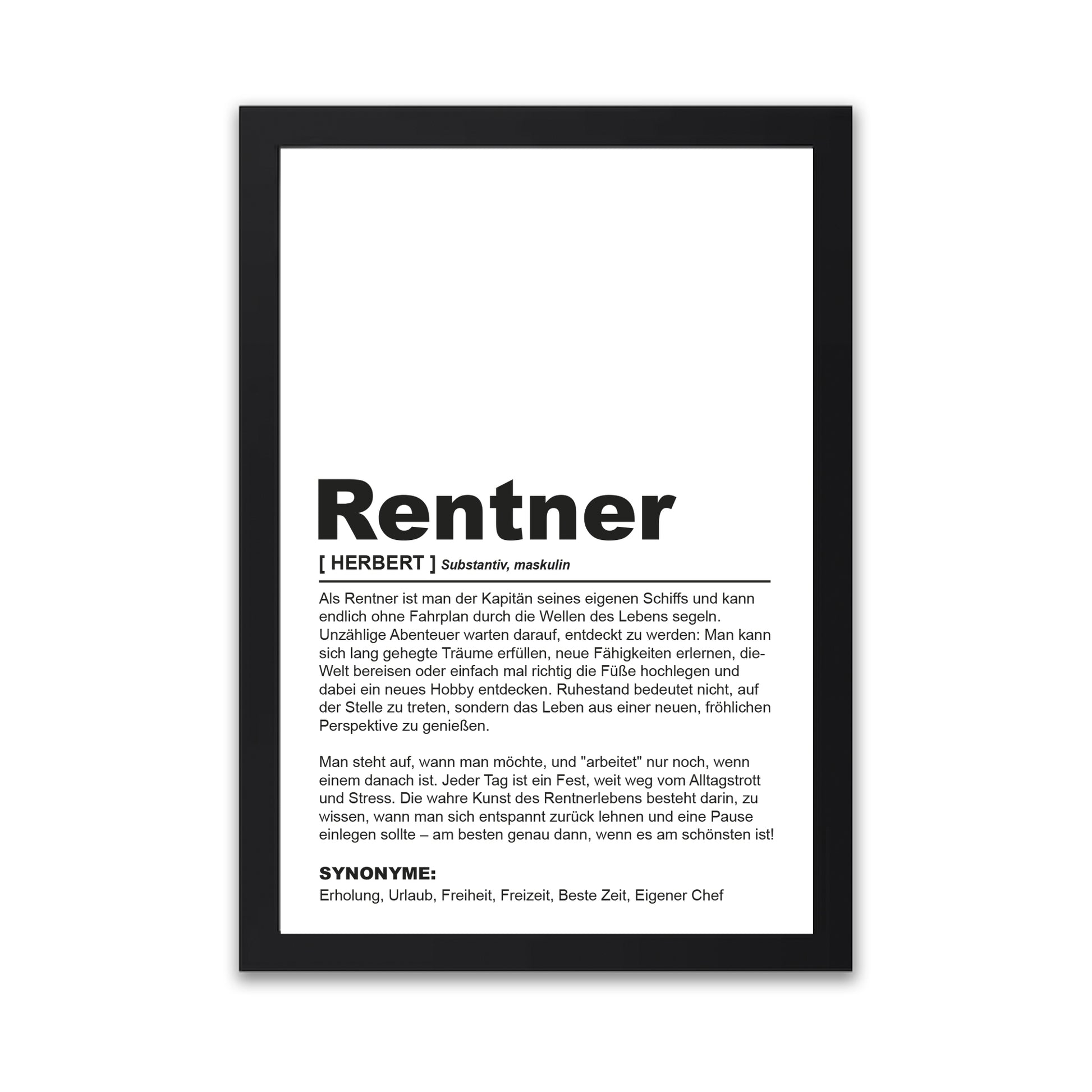 Poster "Rentner" | Definition Rente Geschenk Schwarz - Fulima