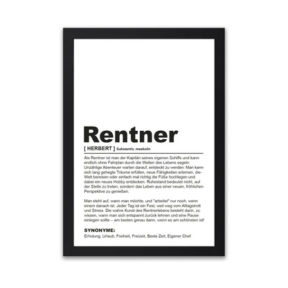 Poster "Rentner" | Definition Rente Geschenk Schwarz - Fulima