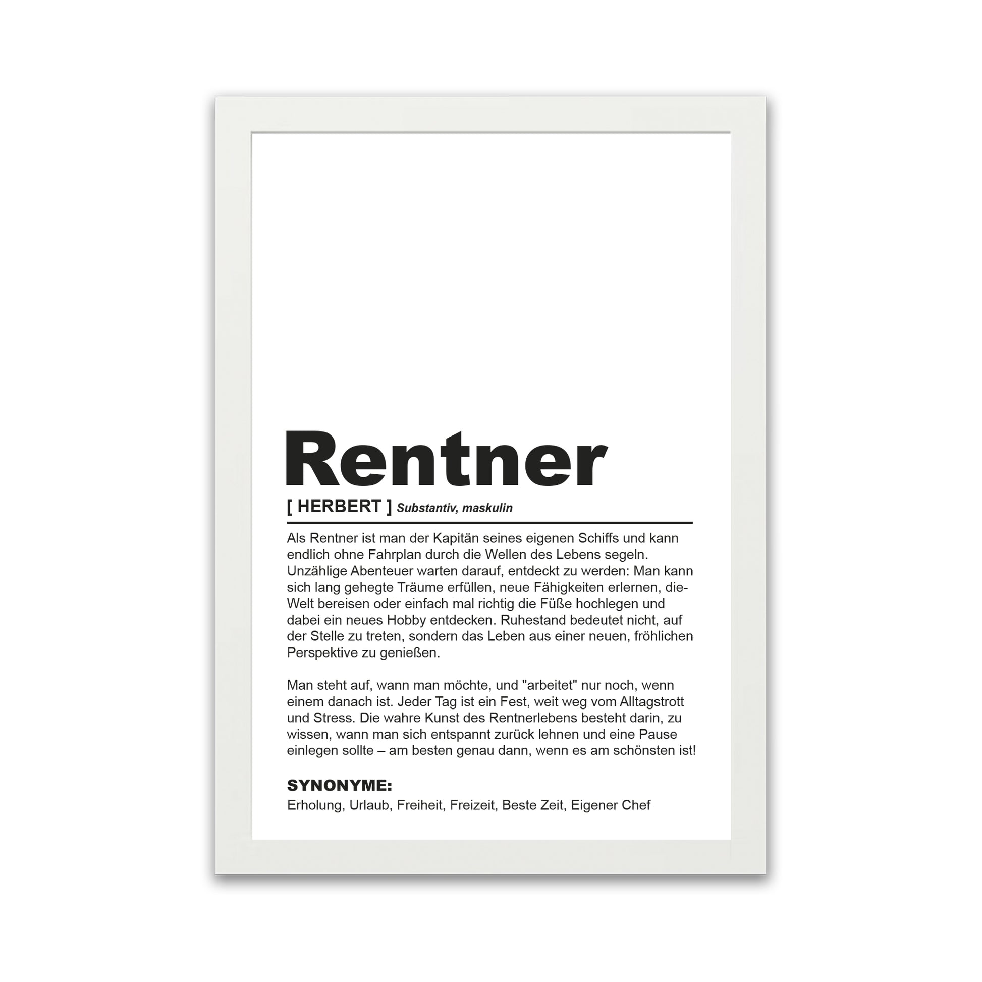Poster "Rentner" | Definition Rente Geschenk Weiß - Fulima